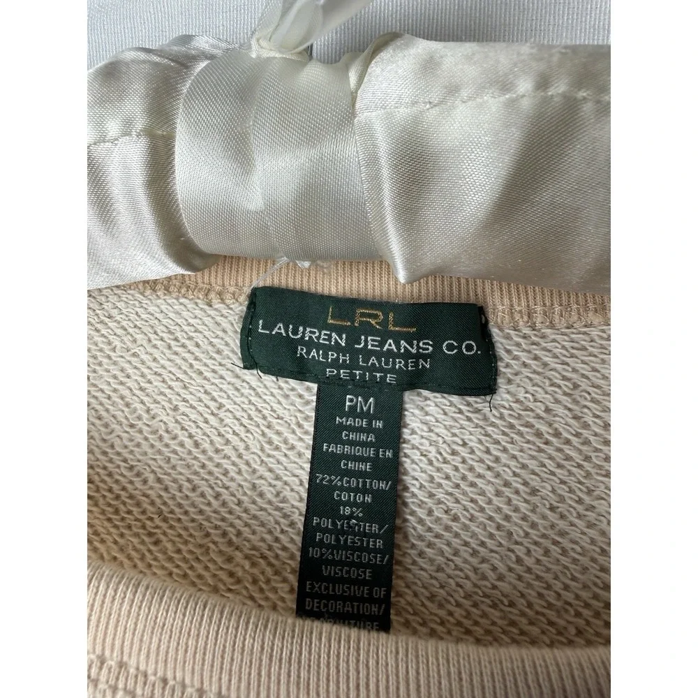 Ralph Lauren JEANS CO Top Womens Size PM Beige 3 Button  Tie Waist 3/4 Sleeve